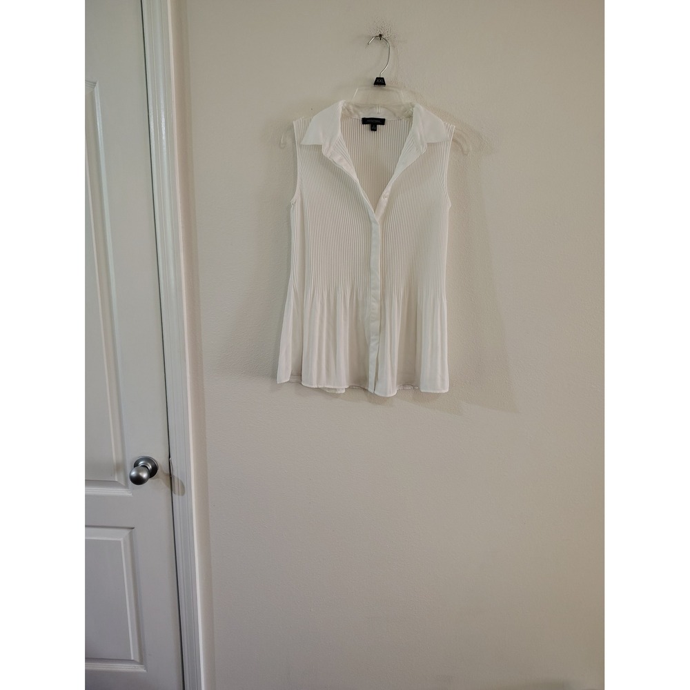 Notations Womens White Micro‎ Pleated Sleeveless Button Down Blouse Top Small